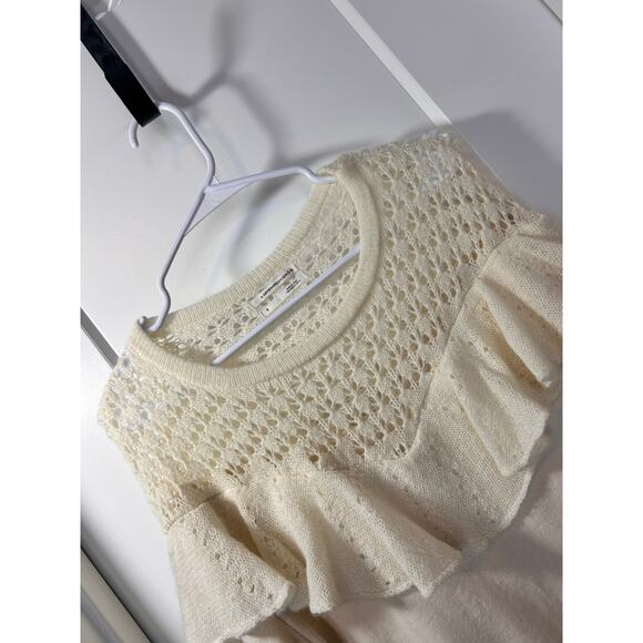 Anthropologie Layered Ruffle Collar Crochet Knit Pullover Sweater Cream SZ Small - Picture 5 of 10